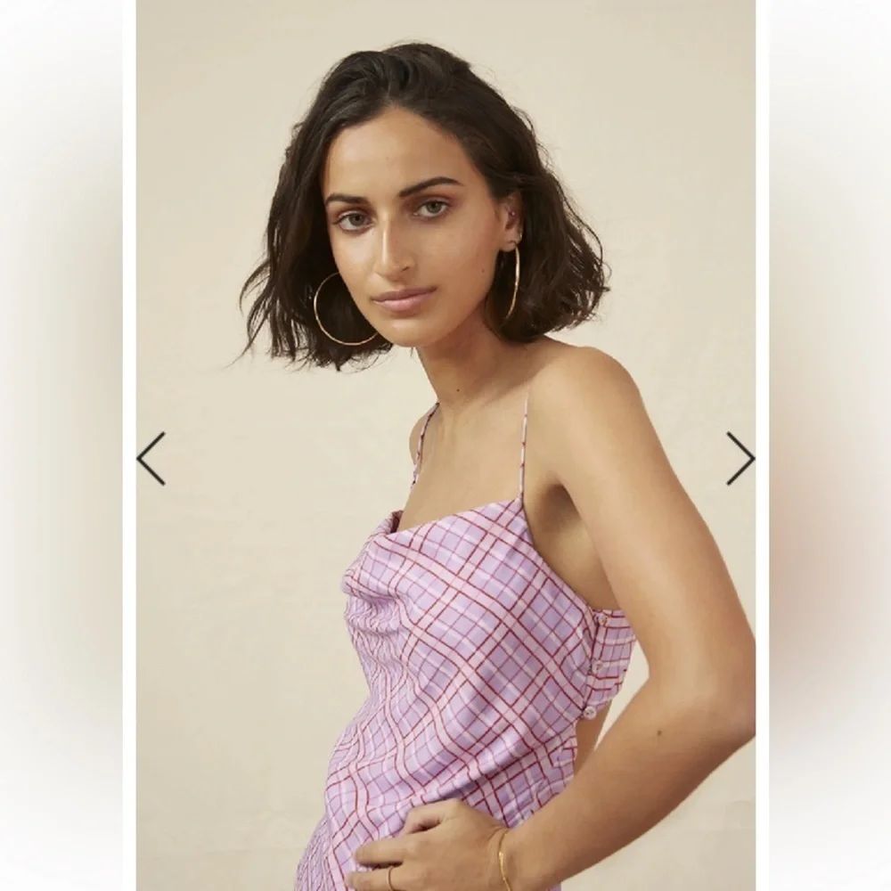Finders Keepers Nostalgia Dress Lilac Check Cowl Neck Slip Dress - Picture 7 of 16